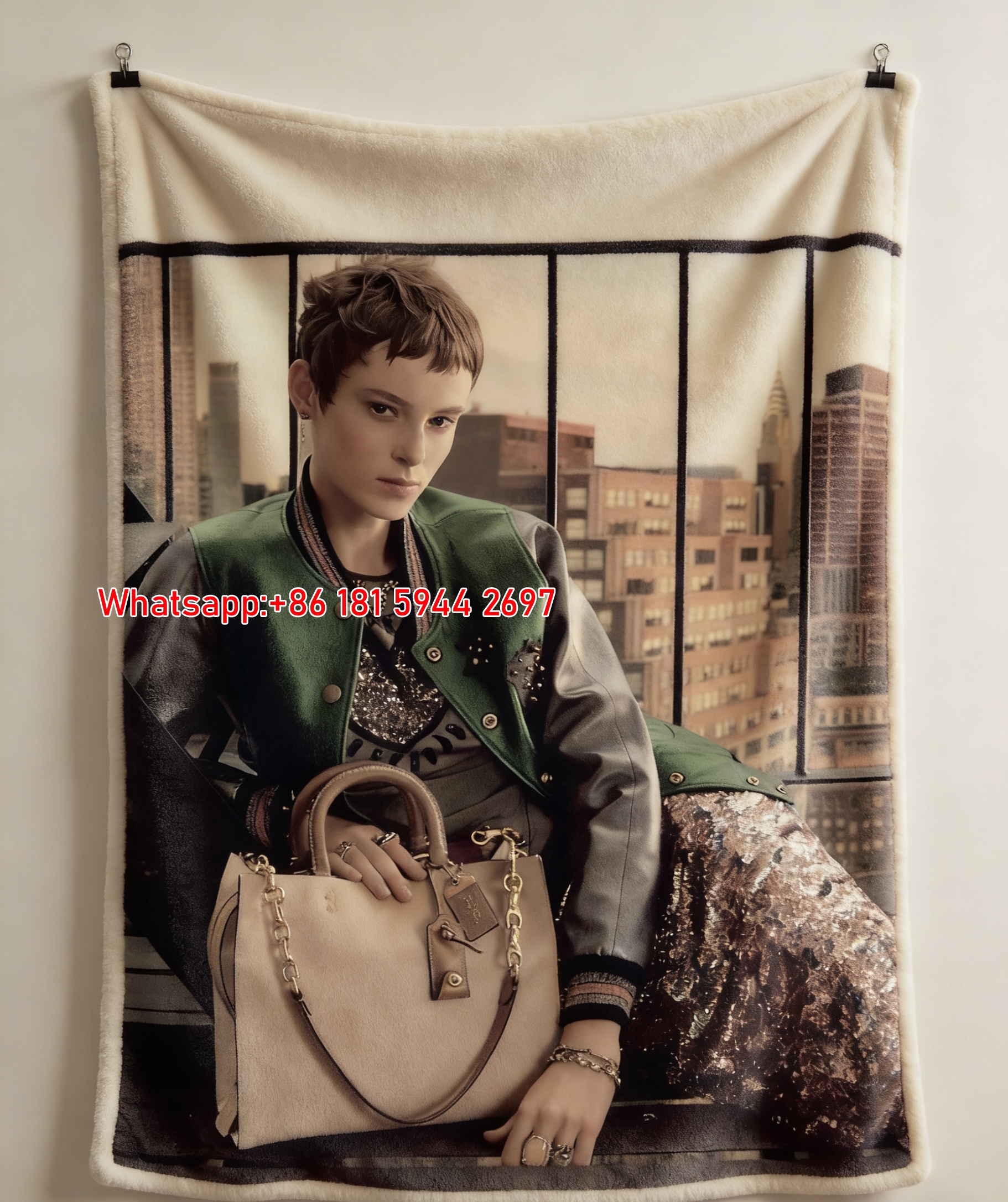 COACH NYC Fashion Editorial Print Flannel Throw Blanket for Couch C299